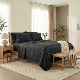 Yamel Hogar Juego de Sábanas 3200 Hipoalergénica con Tecnología Fresh Care Lisas de Microfibra. (Negro Rayado, Individual)                            
