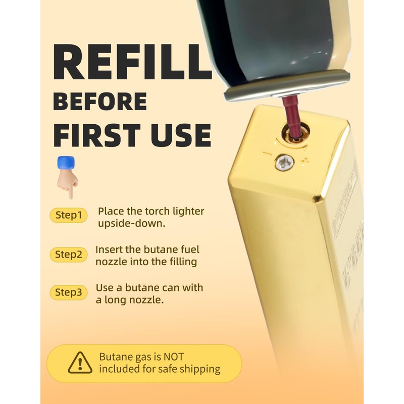Gold Lighter with Cool Design, Refillable Butane Lighter, Portable &
