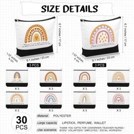 Sieral 30 Pcs Rainbow Canvas Makeup Bags Bulk Appreciation Gifts Inspirational Cosmetic Bags with Zipper CNA Gifts Thank You Gifts for Teacher Employee Coworker Volunteer Nurse Graduates(Vibrant)