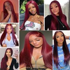 BilltiiWW 99j Human Hair Straight Bundles Wine Red Burgundy Straight Bundles Brazilian Human Hair Weave Extensions Soft and Silky for Black Women 14 16 18 Inch