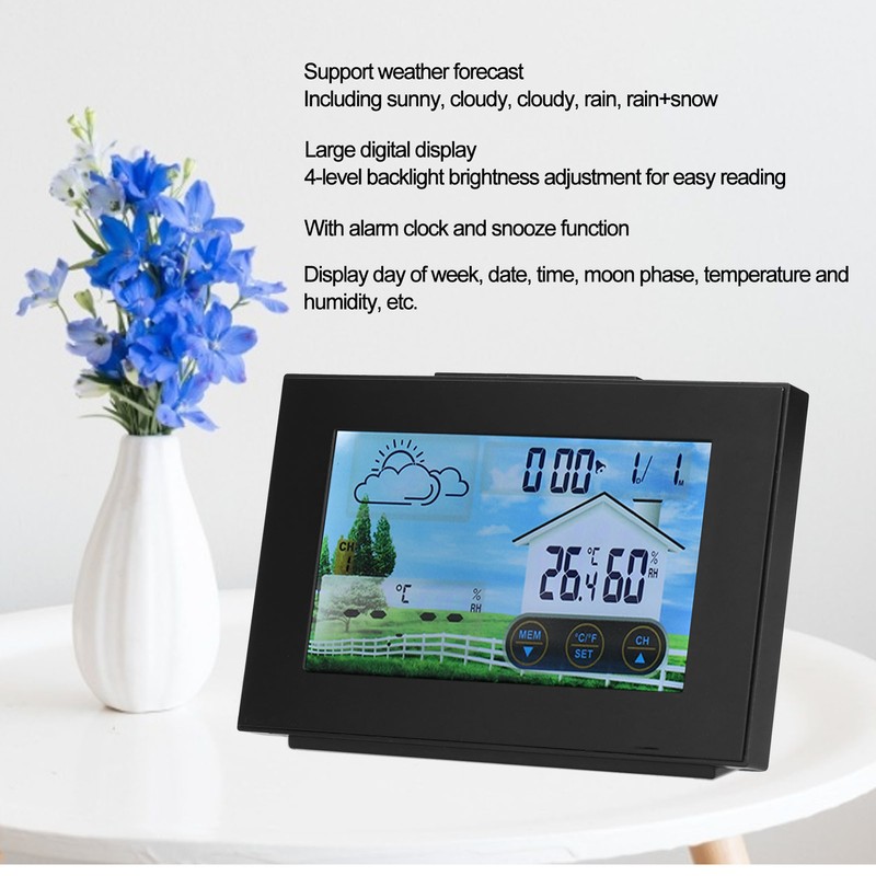Weather Clock with Color Touch Screen Backlight Indoor Outdoor Thermometer