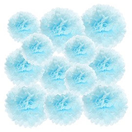 PATIKIL 4"/6"/8" Tissue Pom Poms Flowers, 12 Pack Paper Flower Ball for Wedding Bridal Shower Birthday Bachelorette Party Backdrop Decoration, Light Blue