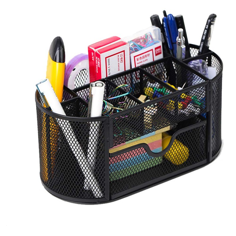 Mesh Desk Office Organizer,Multifunction Pen Holder with Drawer Stationery Storage