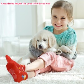 Toddler Girls Socks, 12 Pack Non Slip Breathable Crew Socks with Grips for 0-5 Years Kids(Crown Star,6-12 Months)