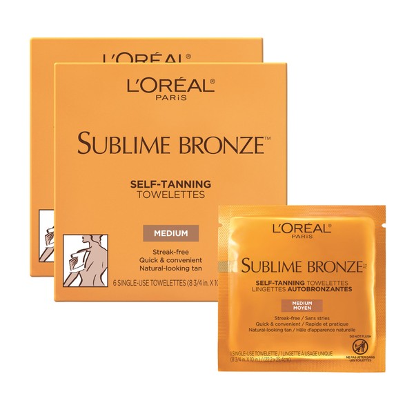 L'Oreal Paris Sublime Bronze Self Tanning Towelettes, Streak-Free, Natural Looking