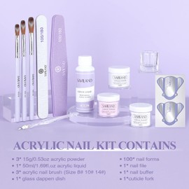 Saviland Acrylic Nail Kit: All-in-One Beginner Nail Kit 15g Clear/White/Pink Acrylic Powder and Liquid Set with Acrylic Nail Brush Nail Forms Glass Dappen Dish, Easy to Use Nails Kit Acrylic Set