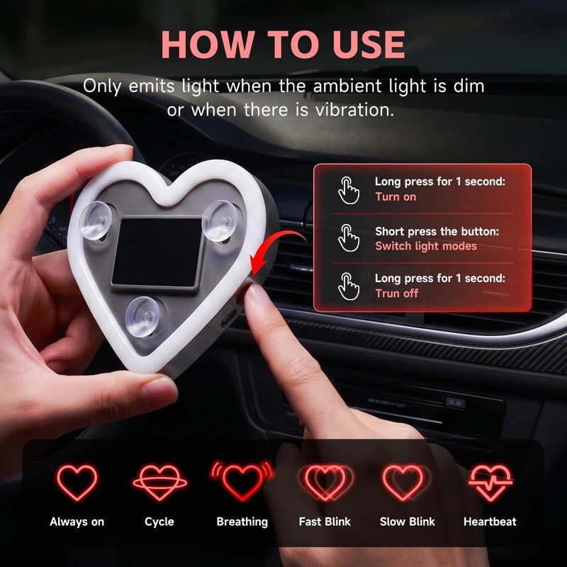 DICIMITH Solar Power Heart Light for Car, 1PCS