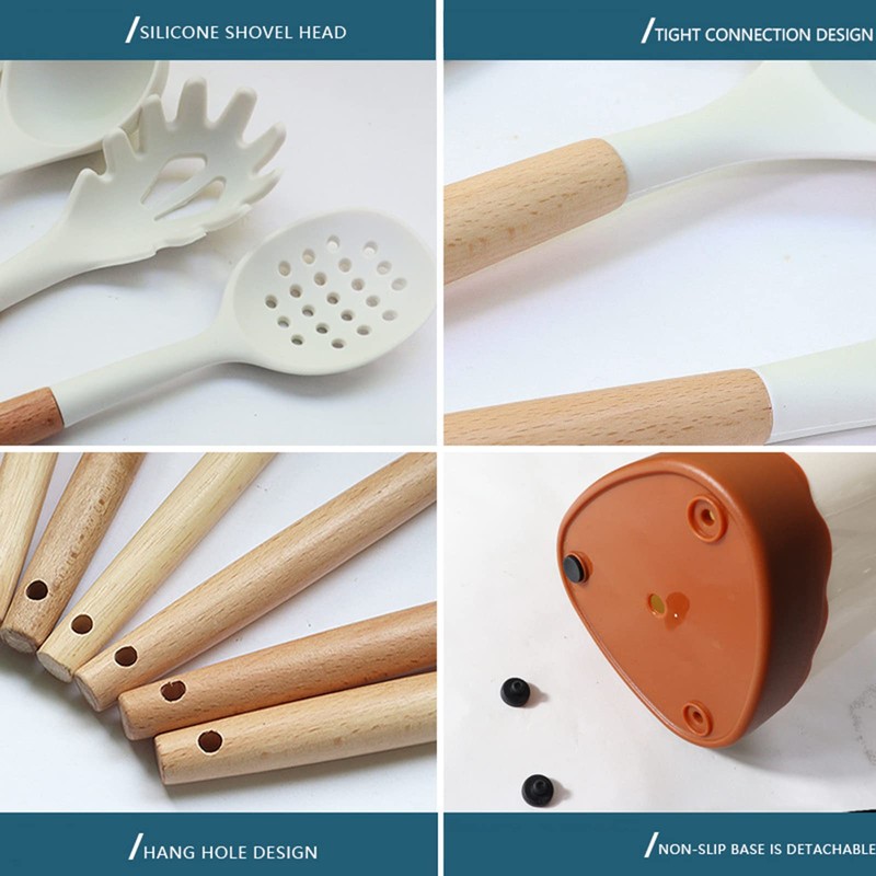 BRIIEC Orange Silicone Kitchen Cooking Utensils Set, Heat Resistant Silicone