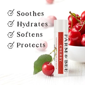 Natural Lip Balm - Organic & Natural Ingredients - Beeswax Based Moisturizing Lip Care Chapstick for Chapped Lips - Great Gift Idea - Farm & Bee - 0.15oz (Pack of 4 - Cherry)