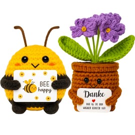 BDBFPAN Set of 2 Crochet Flowers Set, Forget Me Not Gift, Emotional Support Cuddly Toy, A Charming Thank You Gift for Friends, Family or Colleagues for Office Decoration