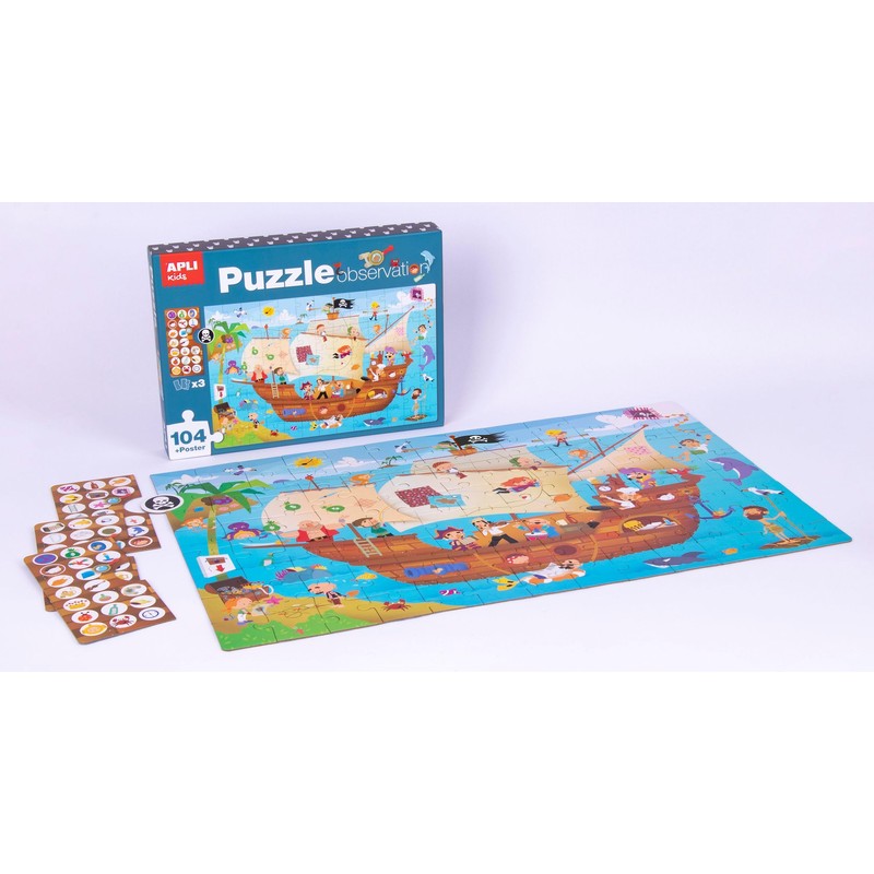 APLI Kids 17917 Pirate Ship Puzzle Observation, 104 Pieces, Multi-Coloured