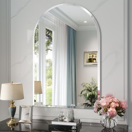Brauthon Frameless Bathroom Mirror, 24" x 36" Arched Vanity Mirror for Wall Beveled, Arch Wall Mounted Mirror for Hallway, Living Room, Bedroom