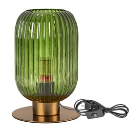 Soutas Mid Century Modern Table Lamp Green Glass Desk Lamp Modern LED Table Lamp with Longer Ribbed Glass Shade Minimalist Beside Reading Lamp for Bedroom Study Office