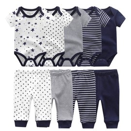 Kiddiezoom Baby 9-Piece Neutral Short Sleeve Long Pants Legging Outfit Set Clothes