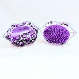 Aliadoos Connecting Your Emotions, Detangling Travel Hair Brush, Small Decorated With Liquid Glitter In Lip Shape, Plastic Compact. (Purple)