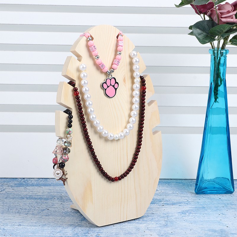 Wood Jewelry Display Stand Desktop Necklace Organizer Rack Storage Holder