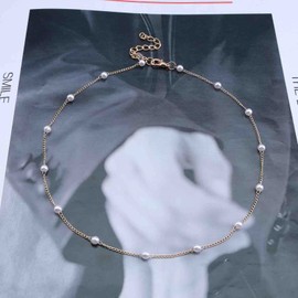 Cimenexe Bohemian Pearl Necklace Choker Necklace Vintage Station Pearl Necklace Choker Gold Pearl Necklace Pearl Collar Necklace Chain Jewellery for Women and Girls