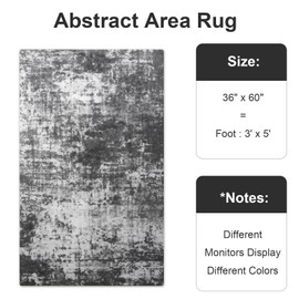 Enqinar Modern Abstract 3x5 Rug, Non Slip Entryway Rug, Soft Machine Washable Rugs for Indoor Entry, Low Pile Stain Resistant Distressed Rug for Living Room, Bedroom, Black and White