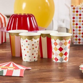8 Circus Theme Party Paper Cups – Funfair Birthday Tableware, Carnival Swirl Kids Cups