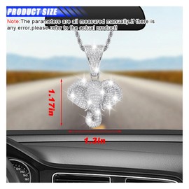 smilfuy Bling Elephant Diamond Car Mirror Interior Hanging Ornament, Lucky Crystal Rhinestone Pendant Car Rear View Mirror Charm, Car Accessories for Women, Silver