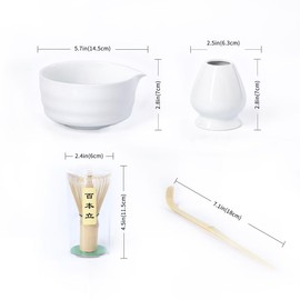 CliffMist - Juego de té verde orgánico de grado ceremonial con batidor de bambú, cuchara y tazón, auténtico kit de matcha para té tradicional o latte (blanco)