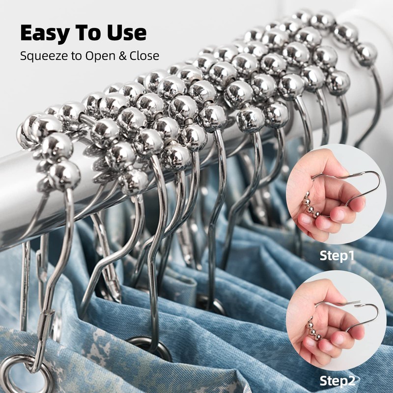 VTECHOLOGY Rustproof Shower Curtain Rings Hooks, Resistant Metal Heavy Duty