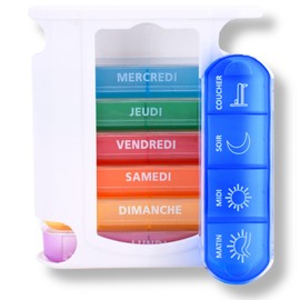 MEDIPILL Tower Tin Pill Box Weekly Calendar French Weekly Organiser of Medicines 7 Days 4 Taking Times per Day 28 Compartments BPA Free Pack of 1 MED-S28T-A-F