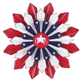 YEAHOME 4th of July Decorations Outdoor, 11" Red White and Blue Metal Flower Wall Art for Fourth of July Decorations, Patriotic Decorations for Indoor Outdoor Garden Yard Lawn Porch