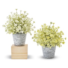 Fuxdre 2 Packs Small Fake Plants Mini Artificial Faux Plants with Flowers for Kitchen Office Home Room Farmhouse Bathroom Coffee Table Decor(Yellow & White)