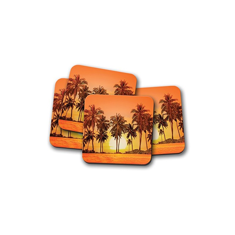 4 Set - Beautiful Orange Sunset Cork Backed Drinks Coaster