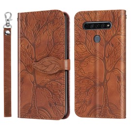 Aimigel Wallet Case for LG K61 with Card Holder/Slot,PU Leather Flip Folio Shell [Magnetic Closure][Wrist Strap][Kickstand] Shockproof Cover Fit LG K61(2020),BrownBrown