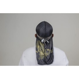 4 piezas sedosas Durags para hombres 360 ondas, diseño de trapo, premio 1 gorra de onda, Dragan Azul Negro Rojo, Medium