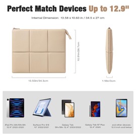 MoKo 12.9 Inch Tablet Case Compatible with Inches, Puffy PU Leather Tablet Protective Case with Integrated Elastic Band, Quilted Tablet Case, Sand