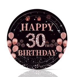 50 piezas de decoraciones de feliz 30 cumpleaños, platos de 30 cumpleaños de 7 pulgadas, juego de vajilla de fiesta de 1995, platos de papel negro y oro rosa para mujeres sucias de 30 años