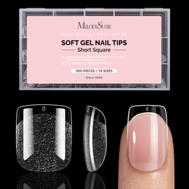 MelodySusie Extra Short Square Nail Tips - 300Pcs Clear Acrylic, Half Matte Full Cover Press on Nails for DIY Extension & Salon Use, 15 Sizes Pre-Shaped for Long-Lasting Manicure