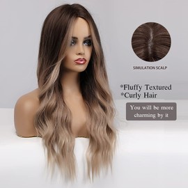 Esmee 24 Inch Long Curly Synthetic Hair Wigs for Women Medium Part Dark Brown to Light Brown Wigs for Daily Party Cosplay Use