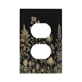 Gold And Black Floral Wildflowers 1 Gang Duplex Outlet Covers Electric Socket Switch Plate Decorative Light Switch Cover for Bedroom Bathroom Decor 5 X 3 IN