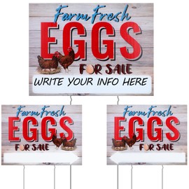 Sintuff 3 Pcs Farm Fresh Eggs for Sale Sign 16 x 12 Inch Double Sided Fresh Eggs Sign Funny Corrugated Plastic with Stakes for Indoor Outdoor