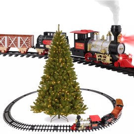 Big Battery Operated Christmas Train Set Lights Sound Smoke Kids Toy Under Tree