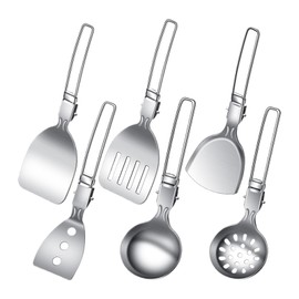 Camp Kitchen Set,6 Piece Folding Soup Spoon Travel Utensils Kit - Reusable Kitchen Tools Kitchenware for Frying Stewing Hiking RV Tent Outdoor Travel Beach Tailgating