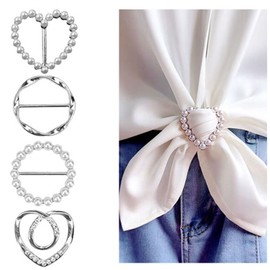 4PCS Scarf Ring Clip Shirt Clip T-shirt Ties Clips Clothes Corner Knotted Button for Women (silver)