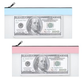 2 Pieces Money Bags with Zipper, Cash Envelopes 7.8×3.9 Inch, 2 Colors Money Pouch Clear Bank Deposit Xmas Coin Bag for Multi-Purpose Check Wallet Collectors