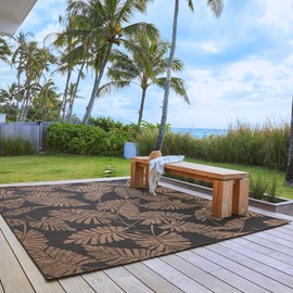 Gertmenian, 46686, Indoor Outdoor Rug Kona Coast by Reyn Spooner Hawaiian Porch Deck Patio Tropical Area Carpet, 9x13 Ft, Palm Tree Leaf, Black Brown
