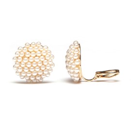 Idin Jewellery - White round small faux pearls cluster gold tone clip on earrings
