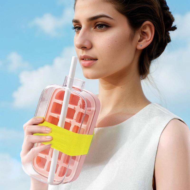 GWAWG Ice Cube Bottle, 2-in-1 Ice Cube Bottle with Straw,