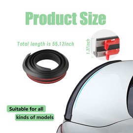 Ziciner Car Trunk Spoiler Lip Kit, 4.9 Ft Anti-Scratch Abrasion Auto Rear Wing Decor Strip, Carbon Fiber Pattern Rubber Spoiler Sticker, Universal Vehicle Exterior Accessory (Matt Black #1.38 in)