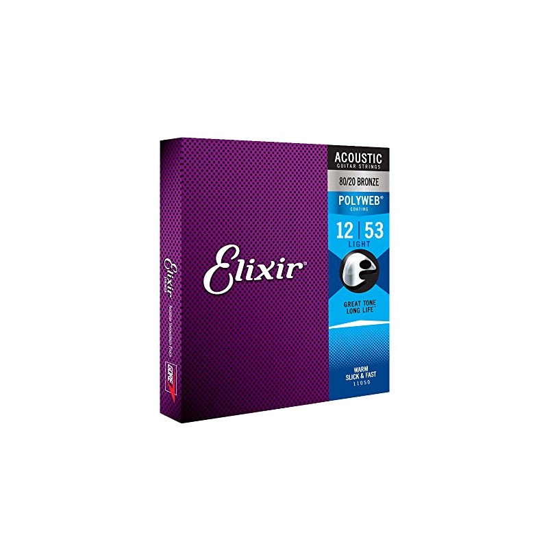 Elixir 11050 Cuerdas de guitarra acústica ligera Polyweb revestidas 12-53