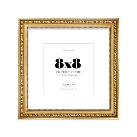 8x8 Gold Ornate Photo Frame With White Mat For 6x6 Picture, Ready to Hang or Stand, 1 Pack