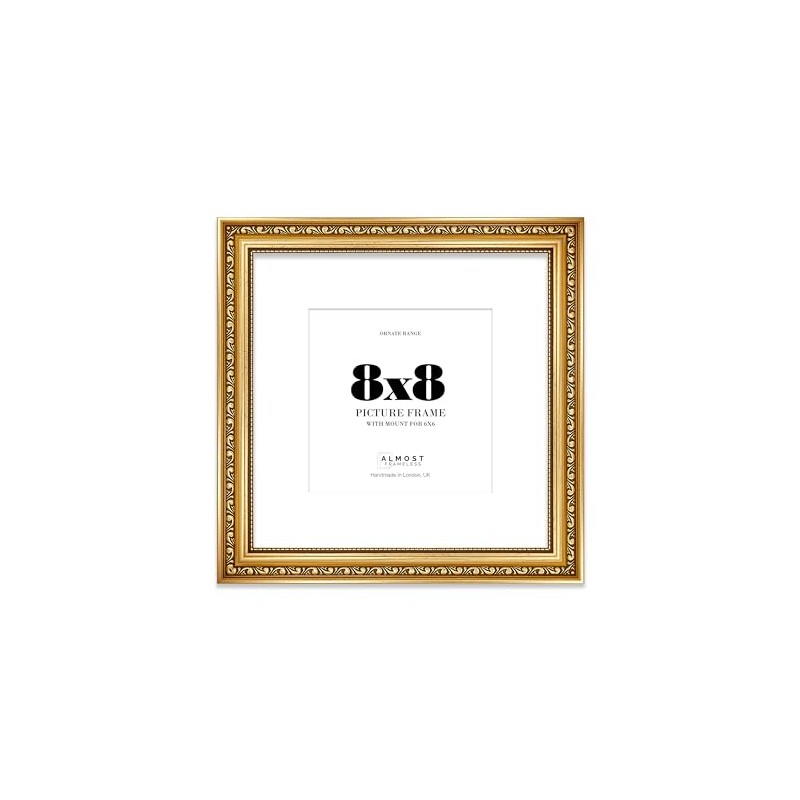 8x8 Gold Ornate Photo Frame With White Mat For 6x6