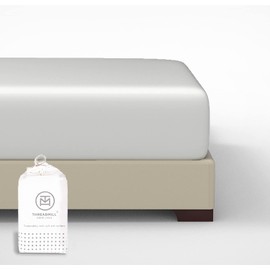 Threadmill Cotton Fitted Sheet King Size - 300 Thread Count 1 Piece Light Grey 16 Inch Elasticized Deep Pocket Sateen Sheets for King Size Bed - Snug Fit Soft & Durable Hotel Quality Bottom Sheet